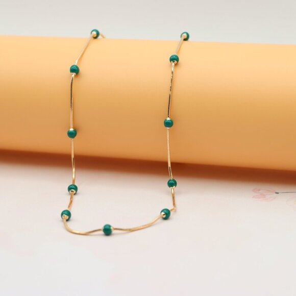 "Rose Gold Necklace with Green Beads, XPNL0132 - Picture 1 of 12